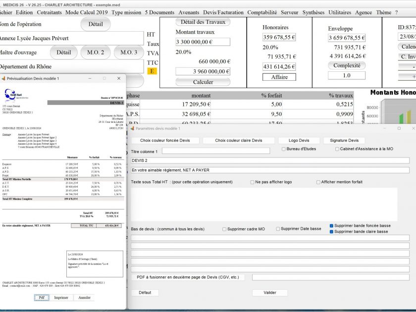 amélioration de la présentation du modèle 1 de devis du logiciel de gestion d'honoraires Architecte Médicis Mac et PC v26.25