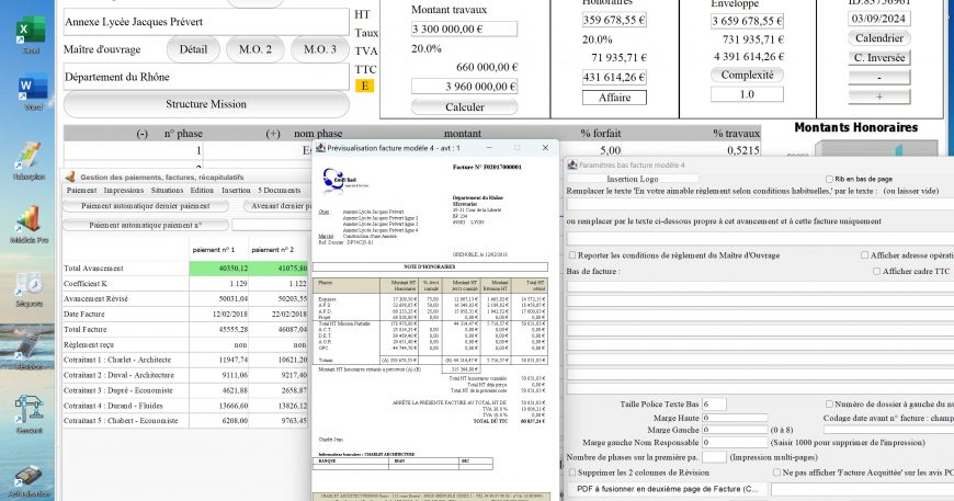 nouvelle numérotation automatique des factures électroniques facture x du modèle 4 de facture logiciel facturation d'honoraires Architecte Médicis Mac et PC v26.26