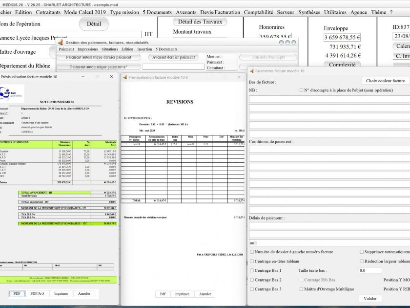 nouvelle numérotation automatique du pdf du modèle 10 de facture du logiciel de facturation d'honoraires Architecte Médicis Mac et PC v26.25