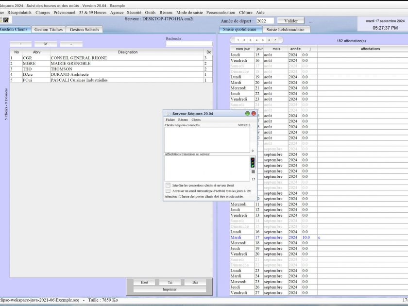 amélioration du mode client/serveur du logiciel de pointage des heures Séquora Mac et PC v20.04