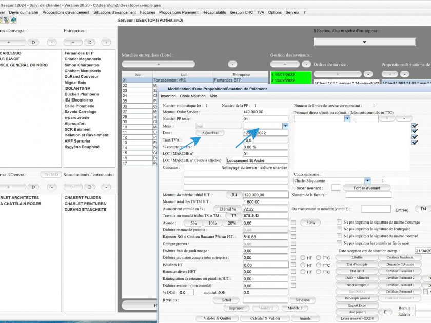 amélioration de la gestion des dates de situation du logiciel de suivi de chantier Gescant Mac et PC v20.20