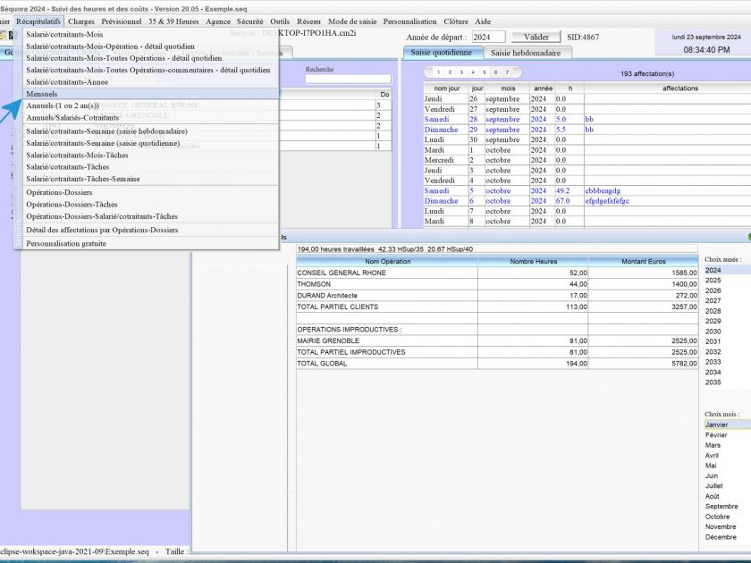 amélioration des récapitulatifs mensuels tous salaries confondus du logiciel de pointage des heures Séquora Mac et PC 20.05