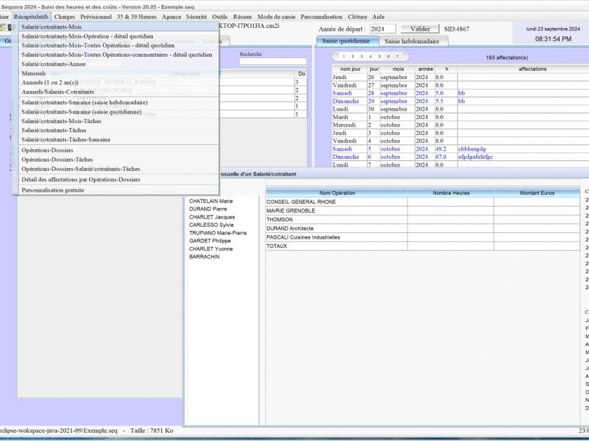 amélioration des sélections dans les récapitulatifs mensuels par salarié du logiciel de pointage des heures Séquora Mac et PC v20.05