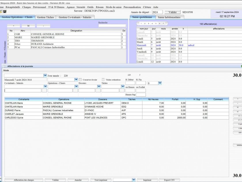 logiciel de pointage des heures de gestion des temps passés et de suivi des coûts Séquora Mac et PC v20.04