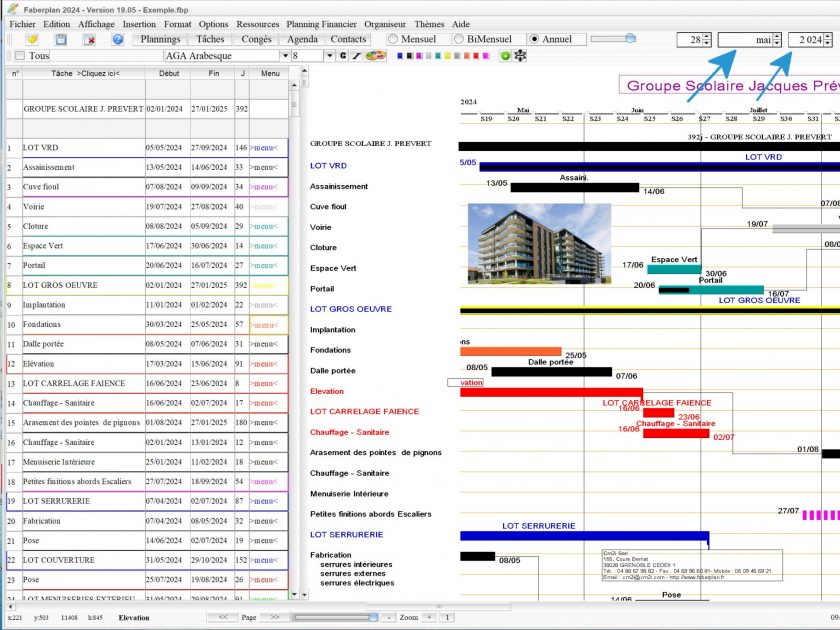 mise à jour automatique mois et année des plannings du logiciel de planning de chantier et d'architecture Faberplan Mac et PC v19.05