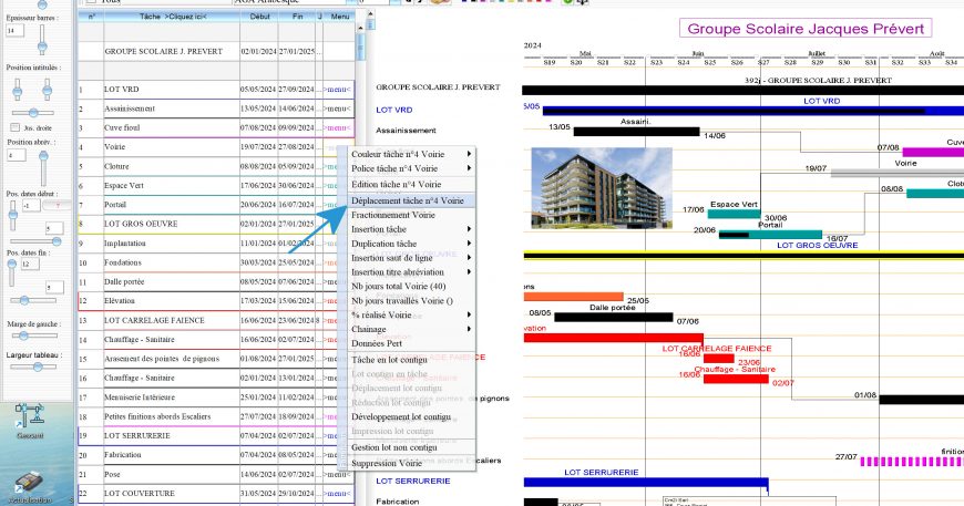 nouveau bouton déplacement tâche du logiciel de planning chantier et d'Architecture Mac et PC Faberplan 19.06