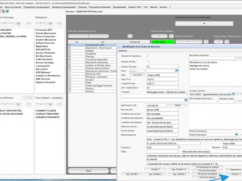 nouveaux champs de l'ordre de service personnel du logiciel de suivi de chantier Gescant Mac et PC v20.21