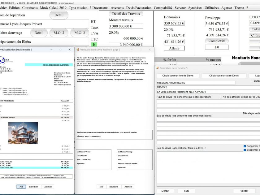 nouvelle insertion de photo de chantier sur le modèle 5 de devis logiciel proposition d'honoraires Architecte Médicis Mac et PC v26.26