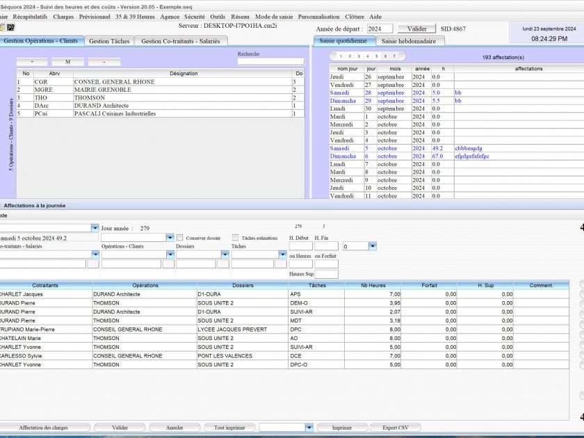 nouvelle version du logiciel de pointage des heures et gestion des temps passes et suivi des couts sequora 2005