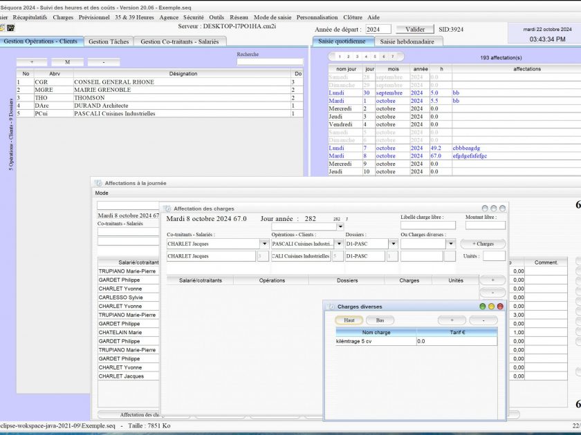 amélioration de l'ajout d'une charge diverse dans le logiciel de pointage des heures Séquora mac et PC v20.06