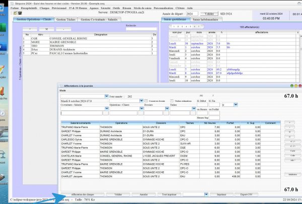 améliorations de la gestion des charges du logiciel de pointage des heures Séquora Mac et PC v20.06