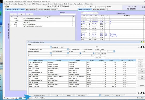 améliorations de la gestion des charges du logiciel de pointage des heures Séquora Mac et PC v20.06