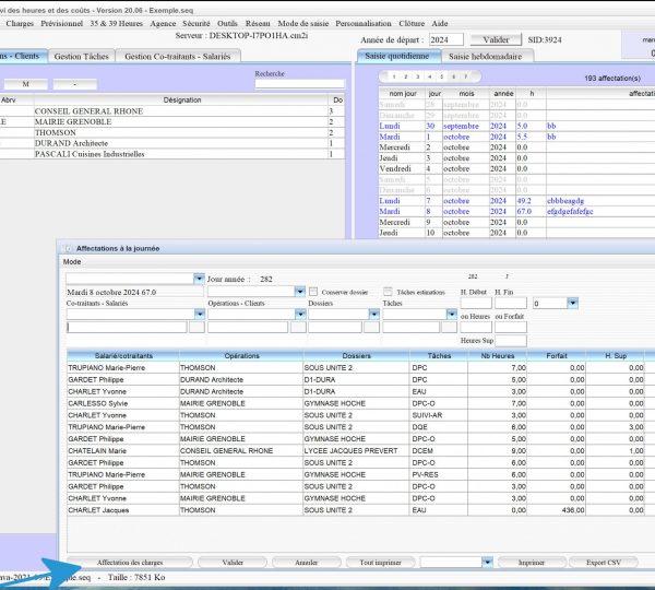 améliorations de la gestion des charges du logiciel de pointage des heures Séquora Mac et PC v20.06