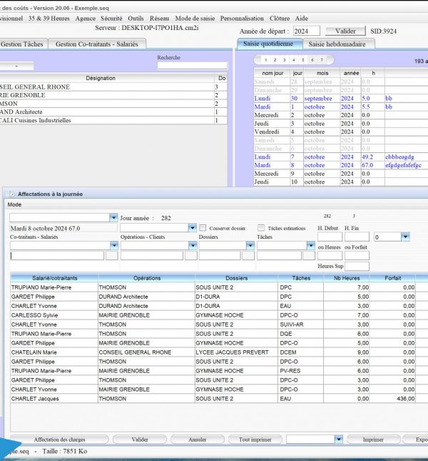 améliorations de la gestion des charges du logiciel de pointage des heures Séquora Mac et PC v20.06