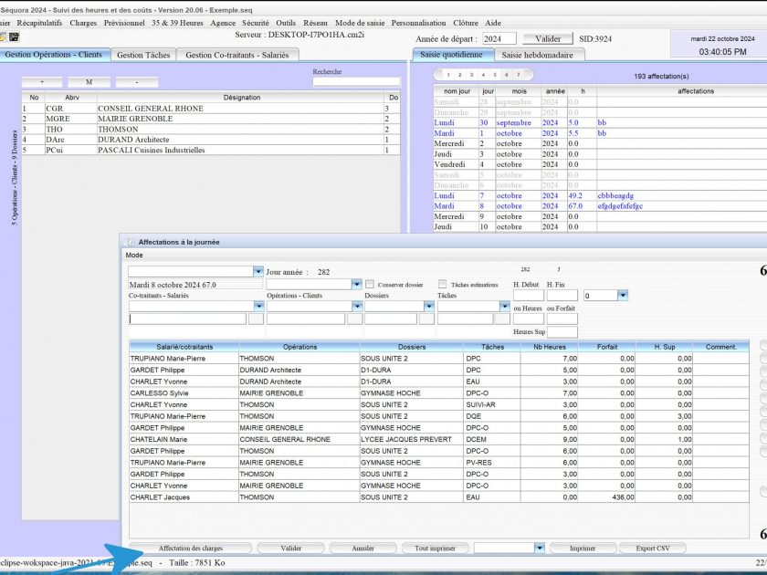 améliorations de la gestion des charges du logiciel de pointage des heures Séquora Mac et PC v20.06