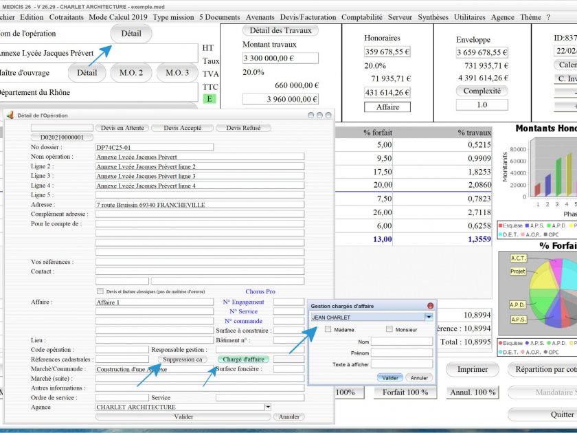 amélioration de la gestion des chargés d'affaires des opérations du logiciel de proposition d'honoraires Architecte Médicis Mac et PC v26.29