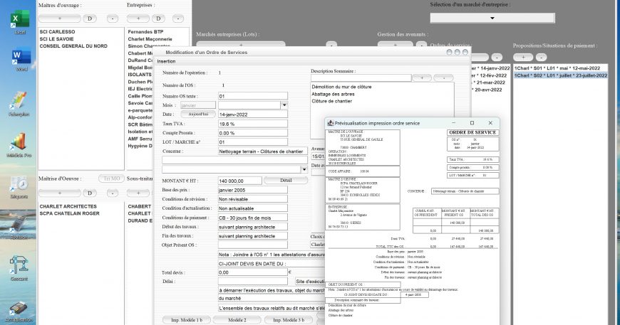 amélioration du modèle 1 d'ordre de service du logiciel de suivi de chantier Gescant Mac et PC v20.22