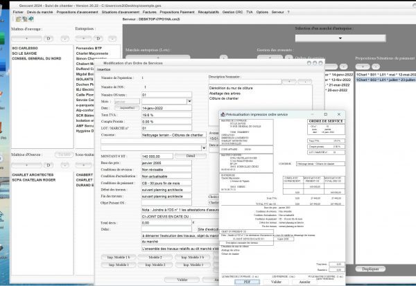 amélioration du modèle 1 d'ordre de service du logiciel de suivi de chantier Gescant Mac et PC v20.22