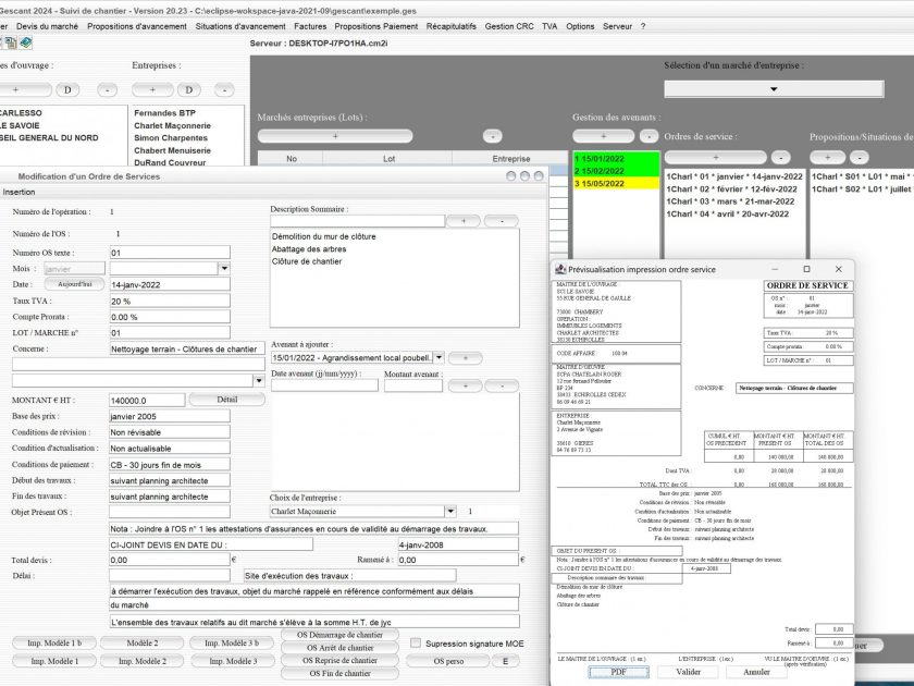 amélioration du modèle 11 b d'ordre de service du logiciel de suivi de chantier Gescant Mac et PC v20.23