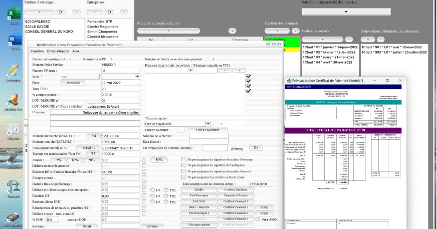 amélioration du modèle 3 de certificat de paiement du logiciel de suivi de chantier Gescant Mac et PC v20.23