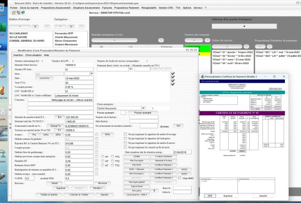 amélioration du modèle 3 de certificat de paiement du logiciel de suivi de chantier Gescant Mac et PC v20.23