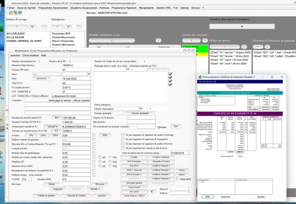 amélioration du modèle 3 de certificat de paiement du logiciel de suivi de chantier Gescant Mac et PC v20.23