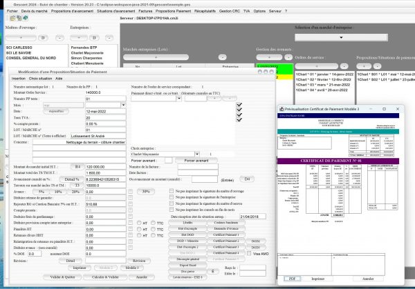 amélioration du modèle 3 de certificat de paiement du logiciel de suivi de chantier Gescant Mac et PC v20.23