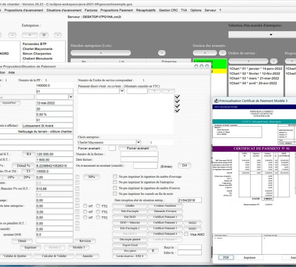 amélioration du modèle 3 de certificat de paiement du logiciel de suivi de chantier Gescant Mac et PC v20.23