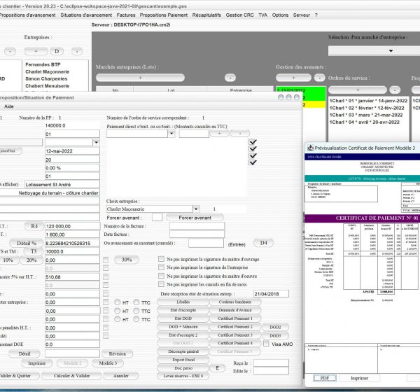 amélioration du modèle 3 de certificat de paiement du logiciel de suivi de chantier Gescant Mac et PC v20.23