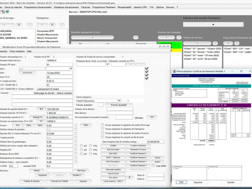 amélioration du modèle 3 de certificat de paiement du logiciel de suivi de chantier Gescant Mac et PC v20.23