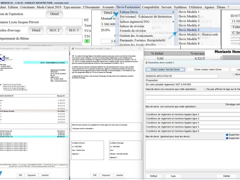 amélioration du pied de page du modèle 5 de devis du logiciel de proposition d'honoraires Architecte Médicis Mac et PC v26.29