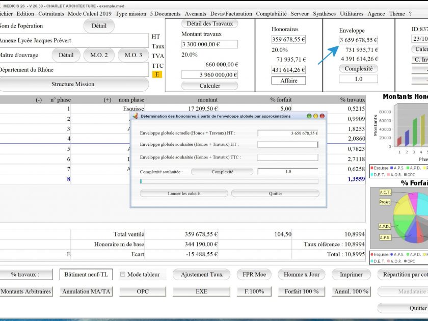 amélioration de la saisie de l'enveloppe du logiciel de proposition d'honoraires Architecte Médicis Mac et PC v26.30