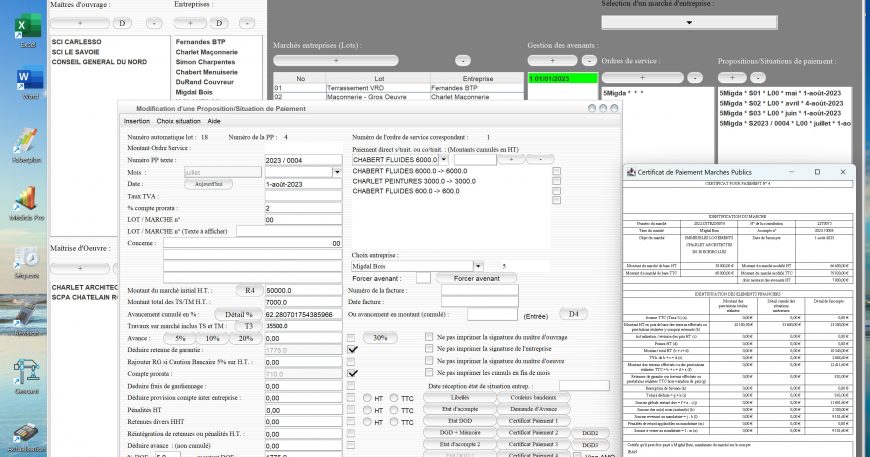 nouveau certificat de paiement des marchés publics basé sur le décret 2022-505 dans logiciel de suivi de chantier Gescant Mac et PC v20.24