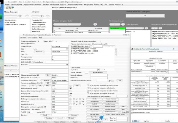 nouveau certificat de paiement des marchés publics basé sur le décret 2022-505 dans logiciel de suivi de chantier Gescant Mac et PC v20.24