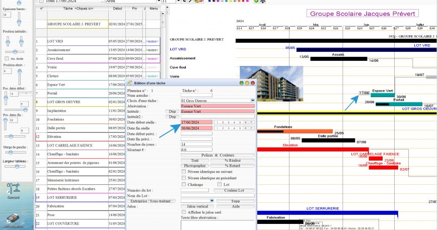 nouvelle édition simplifiée date de début de tâche du logiciel de planning de chantier et d'architecture Faberplan Mac et PC v19.07