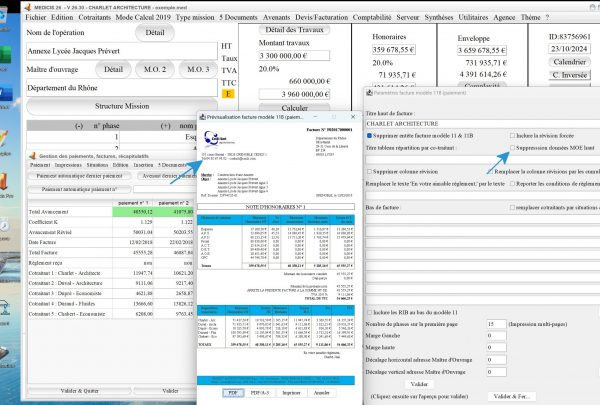 nouvelle gestion des données de maîtrise d'oeuvre du modèle 11 B de facture du logiciel de facturation d'honoraires Architecte Médicis Mac et PC v26.30