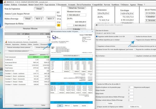 nouvelle gestion des données de maîtrise d'oeuvre du modèle 11 B de facture du logiciel de facturation d'honoraires Architecte Médicis Mac et PC v26.30