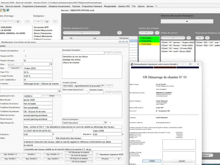 amélioration de 5 modèles d'ordres de service du logiciel de suivi de chantier Gescant Mac et PC v20.24