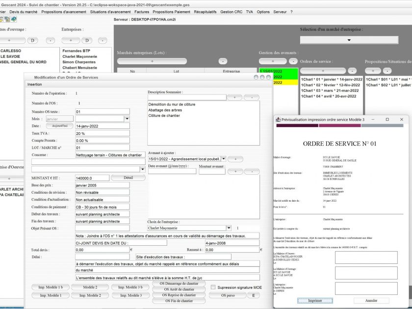 amélioration de plusieurs ordres de service su logiciel de suivi de chantier Gescant Mac et PC v20.25