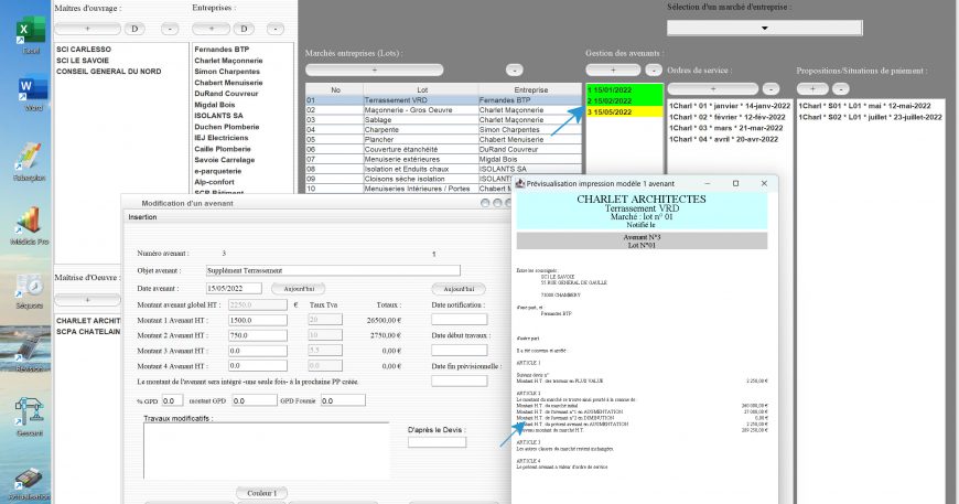 amélioration de la gestion des avenants antérieurs sur les modèle 1 et 2 d'avenant du logiciel de suivi de chantier Gescant Mac et PC v20.26