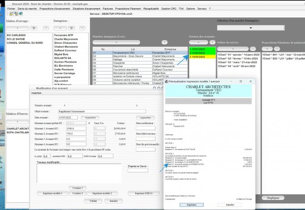 amélioration de la gestion des avenants antérieurs sur les modèle 1 et 2 d'avenant du logiciel de suivi de chantier Gescant Mac et PC v20.26