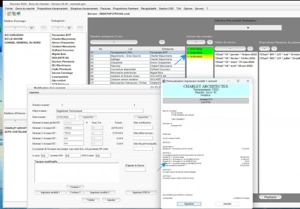 amélioration de la gestion des avenants antérieurs sur les modèle 1 et 2 d'avenant du logiciel de suivi de chantier Gescant Mac et PC v20.26