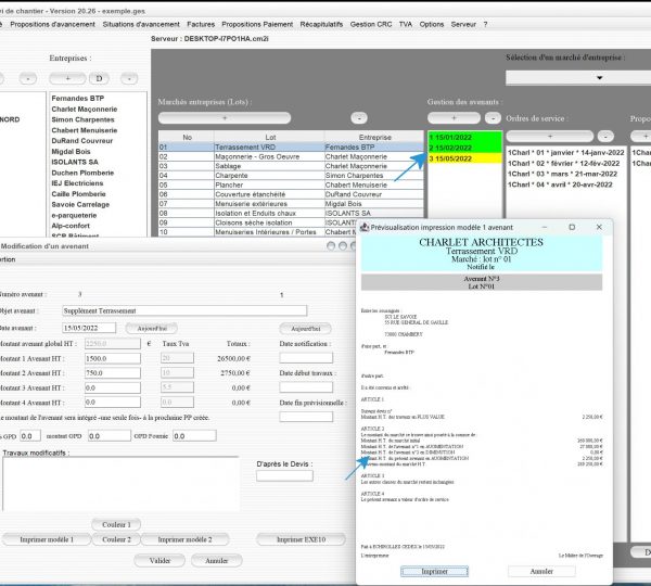 amélioration de la gestion des avenants antérieurs sur les modèle 1 et 2 d'avenant du logiciel de suivi de chantier Gescant Mac et PC v20.26