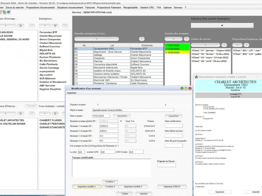 améliorations de 2 modèles d'avenants du logiciel de suivi de chantier Gescant Mac et PC v20.25