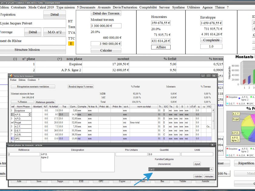 nouvelle gestion des familles et catégories pour les assurances dans le logiciel de proposition d'honoraires de maîtrise d'oeuvre Médicis Mac et PC v25.20