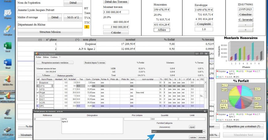 nouvelle gestion des familles et catégories pour les assurances dans le logiciel de proposition d'honoraires de maîtrise d'oeuvre Médicis Mac et PC v25.20