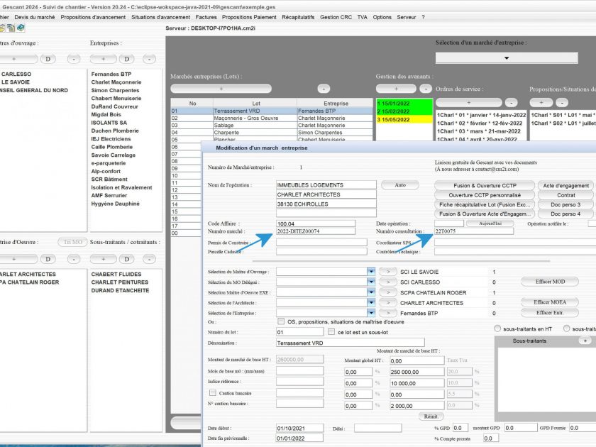 nouvelle gestion des numéro de marché et numéro de consultation dans les lots du logiciel de suivi de chantier Gescant Mac et PC v20.24