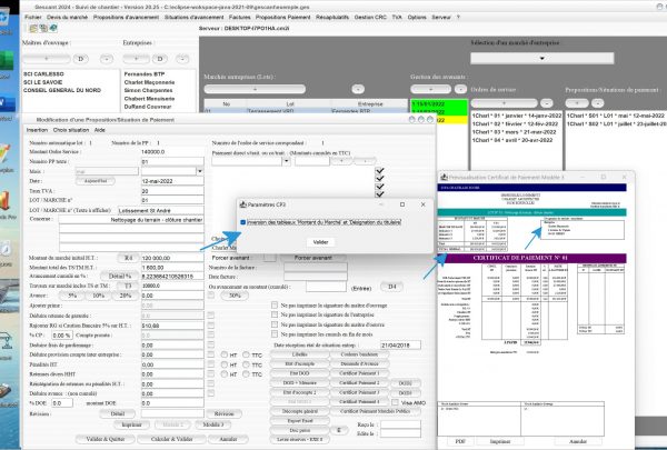 nouvelle possibilité d'inversion des tableaux du certificat de paiement n3 du logiciel de suivi de chantier Gescant Mac et PC v20.25