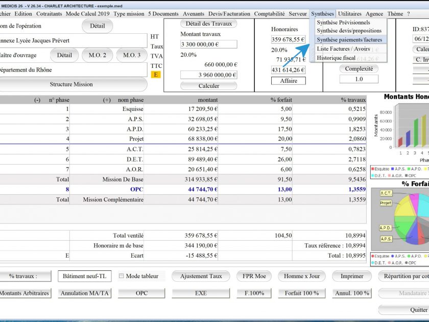 amélioration des synthèses du logiciel de proposition d'honoraires Architecte Médicis Mac et PC v26.34