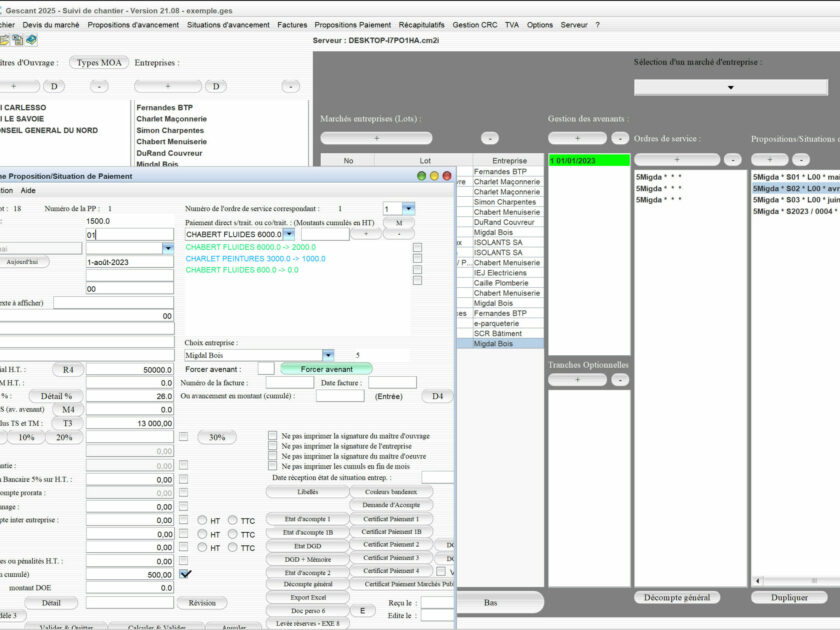 Capture du logiciel Gescant Mac et PC version 21.08 montrant l’amélioration de l’auto-liquidation de la TVA et de la gestion de la levée des réserves dans les situations pour le suivi de chantier en maîtrise d’œuvre
